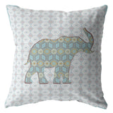 16" Blue Elephant Indoor Outdoor Zip Throw Pillow