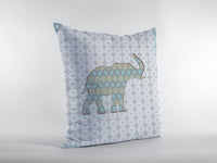 16" Blue Elephant Indoor Outdoor Zip Throw Pillow