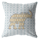 16" Blue Yellow Elephant Indoor Outdoor Zip Throw Pillow