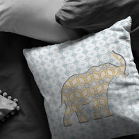 16" Blue Yellow Elephant Indoor Outdoor Zip Throw Pillow