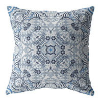 18? Light Blue Boho Ornate Indoor Outdoor Zippered Throw Pillow