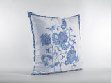 16â Blue White Wildflower Indoor Outdoor Zippered Throw Pillow