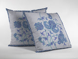 26â Blue White Wildflower Indoor Outdoor Zippered Throw Pillow
