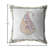 16â Red White Paisley Indoor Outdoor Zippered Throw Pillow