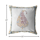 26â Red White Paisley Indoor Outdoor Zippered Throw Pillow