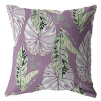 18? White Purple Tropical Leaf Indoor Outdoor Zippered Throw Pillow