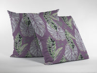 18? White Purple Tropical Leaf Indoor Outdoor Zippered Throw Pillow