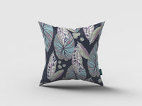 16? Blue Purple Tropical Leaf Indoor Outdoor Zippered Throw Pillow