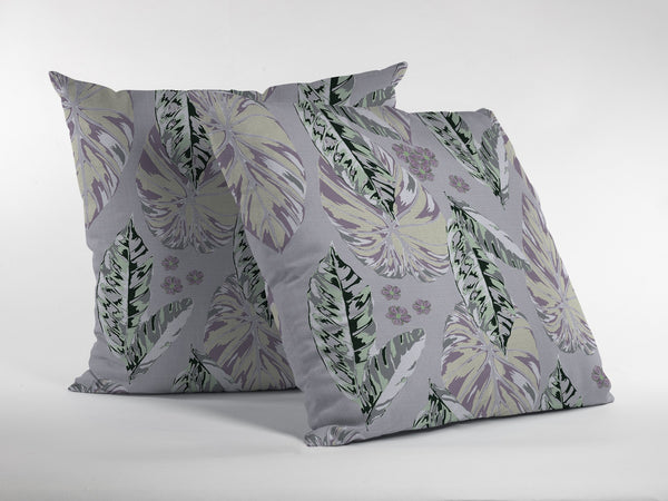 18? Blue Purple Tropical Leaf Indoor Outdoor Zippered Throw Pillow