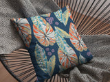 18? Orange Blue Tropical Leaf Indoor Outdoor Zippered Throw Pillow