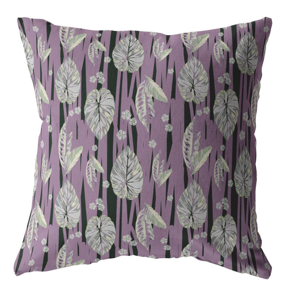 16? Lavender Black Fall Leaves Indoor Outdoor Zippered Throw Pillow