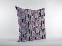 18? Lavender Black Fall Leaves Indoor Outdoor Zippered Throw Pillow