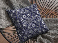 16" Navy Boho Pattern Decorative Suede Throw Pillow