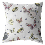 18" White Butterflies Decorative Suede Throw Pillow