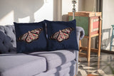 16" Denim Blue Butterfly Suede Throw Pillow