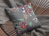 20" Purple Gray Garden Decorative Suede Throw Pillow