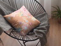 20" Pink Orange Garden Decorative Suede Throw Pillow