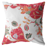 18" Red White Garden Decorative Suede Throw Pillow