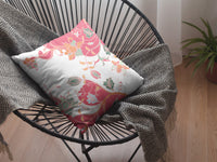 18" Red White Garden Decorative Suede Throw Pillow