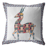 18" Blue White Boho Deer Suede Throw Pillow