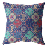 16â Navy Red Trellis Suede Throw Pillow