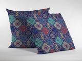 16â Navy Red Trellis Suede Throw Pillow