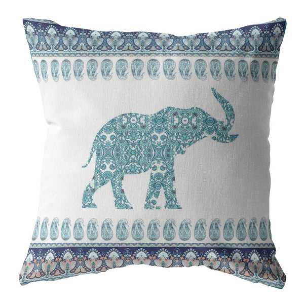 16? Teal Ornate Elephant Suede Throw Pillow