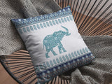 16? Teal Ornate Elephant Suede Throw Pillow