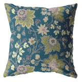 18â Teal Green Jacobean Suede Throw Pillow
