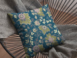 18â Teal Green Jacobean Suede Throw Pillow