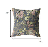 18â Gray Pink Jacobean Suede Throw Pillow