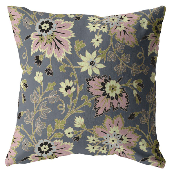 20â Gray Pink Jacobean Suede Throw Pillow