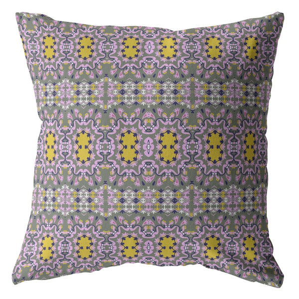 16â Purple Yellow Geofloral Suede Throw Pillow