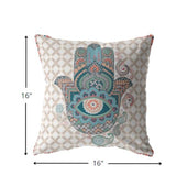16â Blue Gray Hamsa Boho Suede Throw Pillow