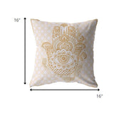 16â Gold White Hamsa Boho Suede Throw Pillow