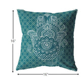 16â Teal White Hamsa Boho Suede Throw Pillow