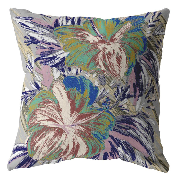 16? Lilac Green Hibiscus Suede Decorative Throw Pillow