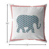 16â Blue Pink Elephant Boho Suede Throw Pillow