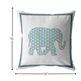 16â Blue White Elephant Boho Suede Throw Pillow