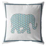 18â Blue White Elephant Boho Suede Throw Pillow