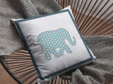 18â Blue White Elephant Boho Suede Throw Pillow