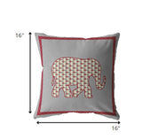 16â Red Gray Elephant Boho Suede Throw Pillow