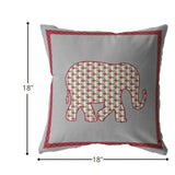18â Red Gray Elephant Boho Suede Throw Pillow