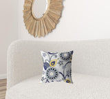 16â Navy White Floral Suede Throw Pillow