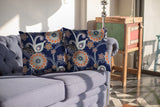 16â Indigo Orange Floral Suede Throw Pillow