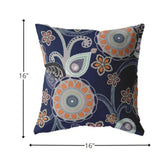 16â Indigo Orange Floral Suede Throw Pillow