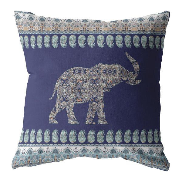 18? Navy Ornate Elephant Suede Throw Pillow