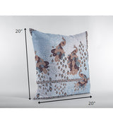 18? Blue Brown Boho Bird Suede Throw Pillow