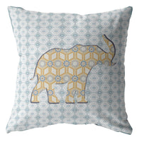 20" Blue Yellow Elephant Decorative Suede Throw Pillow
