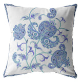 16? Blue White Wildflower Suede Throw Pillow